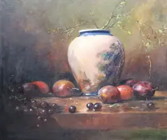 Matt Ryan, Still Life Of Fruit And Vase, Oil on board