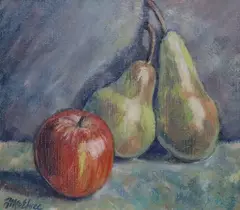 Fred McElwee, Still Life, Pears And Apple, Oil on canvas laid on board