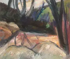 Landscape by Peter Collis, Oil on board, sold Jul 2023