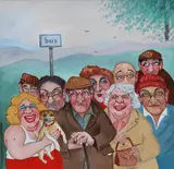 The Last Bus by John Schwatschke, Oil on canvas, sold Jul 2023