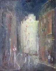 Temple Bar Christmas Lights by Peter Pearson, Oil on board, sold Jul 2023