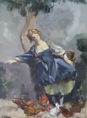 Feeding Time by Sarah le Jeune, Oil on board, sold Jul 2023