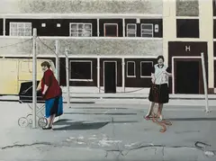 Pat Curran, Hanging Out The Wash, Oil Paint on pvc