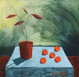 Still Life Of Flower Pot And Fruit by Graham Knuttel, Oil on canvas, sold May 2023