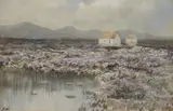 Cottages In A Bogland Landscape by William Percy French, Watercolour, sold Jun 2023