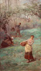 William John Hennessy, Gathering Apples, Normandy, Oil on canvas