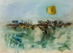 Gerald Davis, Sun Over Village, Oil on board