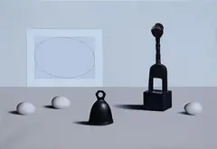 Liam Belton, Senufo Heddle Pulley With Egg Drawing, Oil on canvas