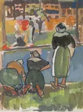 John O'Leary, Washerwomen At Concarneau, Gouache on paper