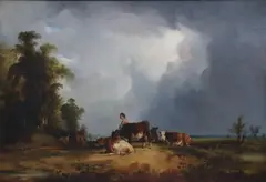 William Shayer Senior, Herding Cattle, Oil on canvas
