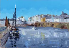 Ivan Sutton, Galway Hookers, Roundstone Harbour Co. Galway, Oil on board