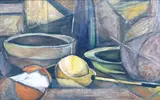 Margaret Mellis, Still Life Of Fruit And Bowls, pastel on paper