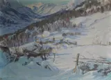Gustav Wentzel, Fjellgård, vinter, Olje på lerret