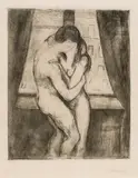 Edvard Munch, Kyss, 1895, Radering trykket i gråsvart på tykt gulhvitt papir