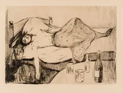 Edvard Munch, Dagen derpå, 1894, Radering trykket i svart på tykt beige papir