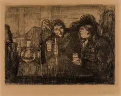 Edvard Munch, Kristiania-boheme I, 1895, Radering trykket i svart på beige velin