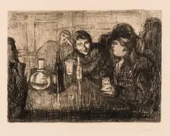 Edvard Munch, Kristiania-boheme I, 1895, Radering trykket i svart på hvit velin