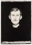 Edvard Munch, Selvportrett, 1895, Litografi trykket i svart på gråhvitt kinapapir