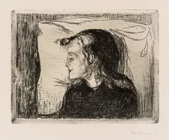 Edvard Munch, Det syke barn, 1896, Radering trykket i svart på tykt hvitt papir