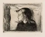 Edvard Munch, Det syke barn, 1896, Radering trykket i svart på tykt hvitt papir