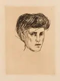 Edvard Munch, Kvinnehode, 1907, Radering trykket i brunlig på tykt beige papir