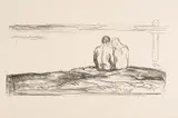 Edvard Munch, Måneoppgang, 1908-09, Litografi trykket i svart på tykt hvitt papir