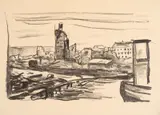 Edvard Munch, Etter Bergens brann I, 1916, Litografi trykket i svart på gulhvitt papir
