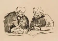 Edvard Munch, To gamle, 1913, Litografi trykket i svart på gulhvitt europeisk papir