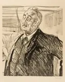 Edvard Munch, Munch og direktør Ludvig Didrichsen, 1916, Litografi trykket i svart på gulhvitt papir