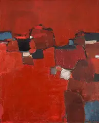 Roar Wold, Rød jord, 1961, Tempera, tilsatt knust marmor eller sand, på lerret