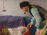 Christian Krohg, Bestefar vugger (Niels Gaihede og lille Sofus), 1883, Olje på lerret