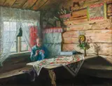 Gustav Wentzel, Kvinne som syr, Olje på lerret