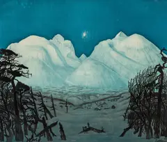 Harald Sohlberg, Vinternatt i Rondane, 1917, Fargelitografi