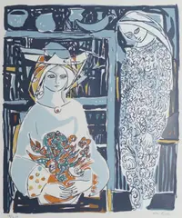 Mor og datter by Kai Fjell, 1967, Serigrafi, sold Dec 2024