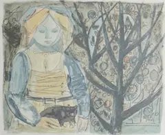 Kai Fjell, Pike med katt, 1971, Serigrafi