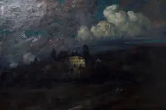 Thorolf Holmboe, Landskap med herskabshus, 1899, Olje på lerret