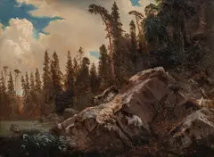August Cappelen, Skoglandskap fra nedre Telemark, Olje på lerret, oppklebet på papp