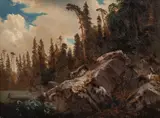 August Cappelen, Skoglandskap fra nedre Telemark, Olje på lerret, oppklebet på papp