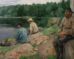 Eilif Peterssen, Laksefiskere på Nesøya, Olje på lerret