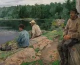 Eilif Peterssen, Laksefiskere på Nesøya, Olje på lerret