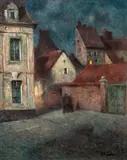 Frits Thaulow, Bygate i kveldsstemning, Olje på lerret