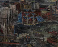 Reidar Aulie, Blå skute, 1930, Olje på lerret