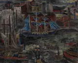 Reidar Aulie, Blå skute, 1930, Olje på lerret