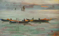 Kystparti. Fra kysten ved Amalfi by Peder Severin Krøyer, Olje på plate, sold Nov 2024