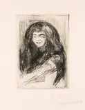Edvard Munch, Leende kvinne med utslått hår, 1916, Radering trykket i grønnsvart på gulhvit velin