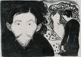Edvard Munch, Sjalusi I (1896)*, Litografi trykket i svart på tynt gulhvitt papir