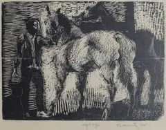 Frans Widerberg, Stall, 1956, Xylografi