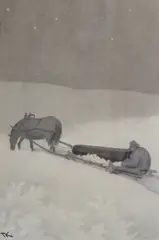 Theodor Kittelsen, Høyfjell (Gamlen med likkisten), Blyant og lavering på papir