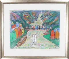 Kai Fjell, Hval ved broen, 1984, Pastell og tusj på papir