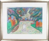 Kai Fjell, Hval ved broen, 1984, Pastell og tusj på papir
